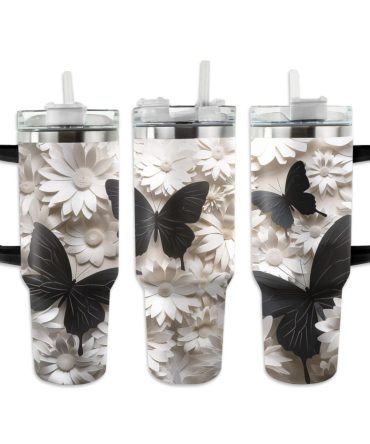 Butterflies Custom Stanley Quencher 40Oz Stainless Steel Tumbler With Handle