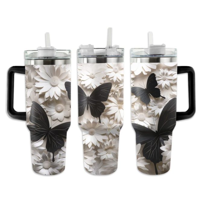 Butterflies Custom Stanley Quencher 40Oz Stainless Steel Tumbler With Handle