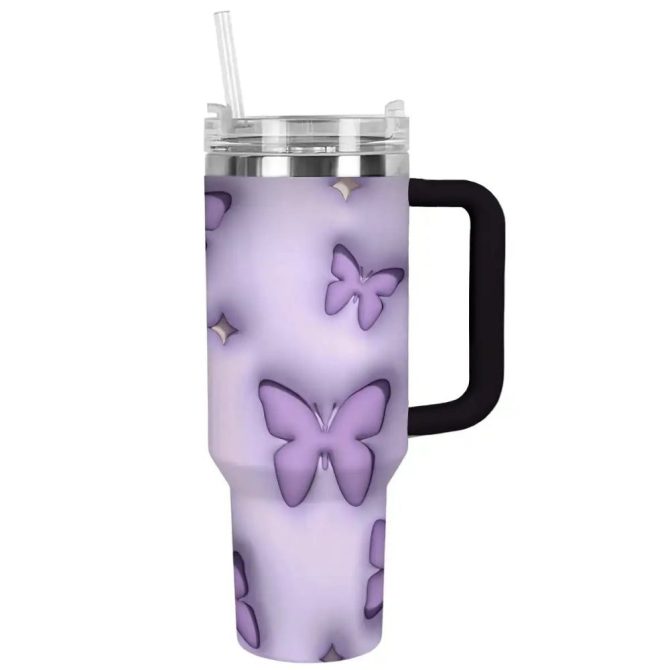 Butterflies Custom Stanley Quencher 40Oz Stainless Steel Tumbler With Handle - Image 7