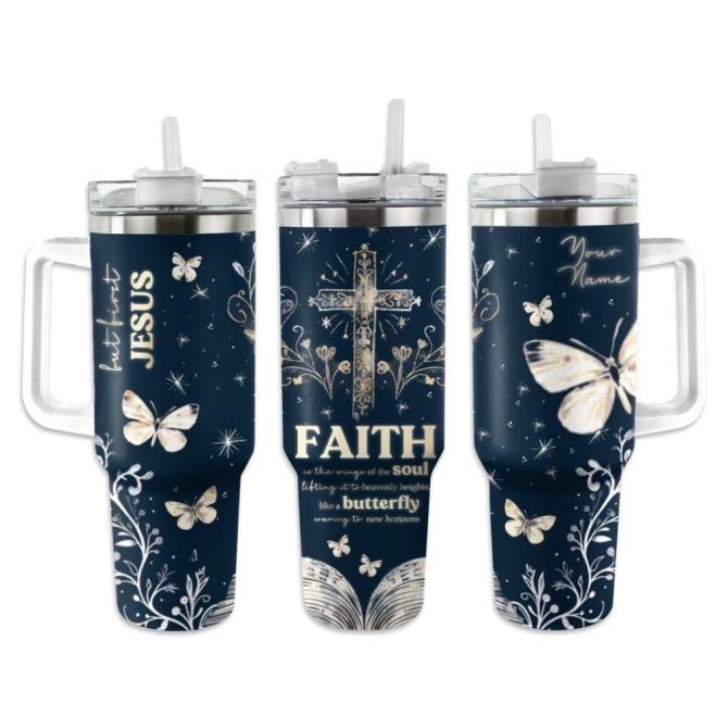 Butterflies Custom Stanley Quencher 40Oz Stainless Steel Tumbler With Handle