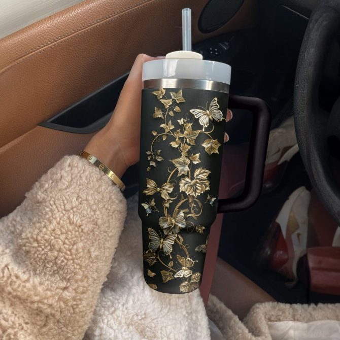Butterflies Custom Stanley Quencher 40Oz Stainless Steel Tumbler With Handle - Image 2