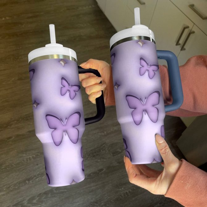 Butterflies Custom Stanley Quencher 40Oz Stainless Steel Tumbler With Handle - Image 2