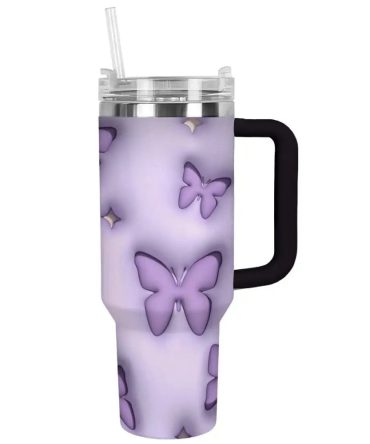 Butterflies Custom Stanley Quencher 40Oz Stainless Steel Tumbler With Handle