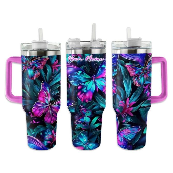 Butterflies Custom Stanley Quencher 40Oz Stainless Steel Tumbler With Handle - Image 2