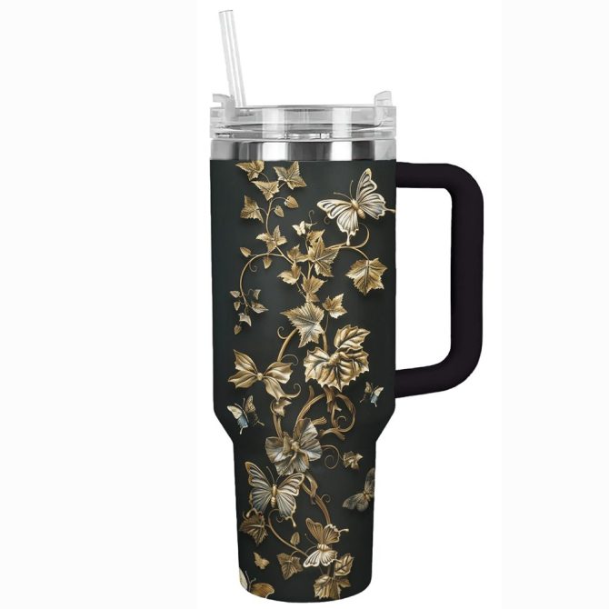Butterflies Custom Stanley Quencher 40Oz Stainless Steel Tumbler With Handle