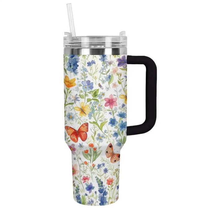 Butterflies Custom Stanley Quencher 40Oz Stainless Steel Tumbler With Handle - Image 2