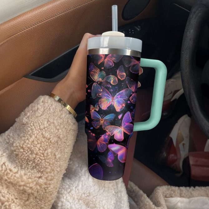 Butterflies Custom Stanley Quencher 40Oz Stainless Steel Tumbler With Handle - Image 2
