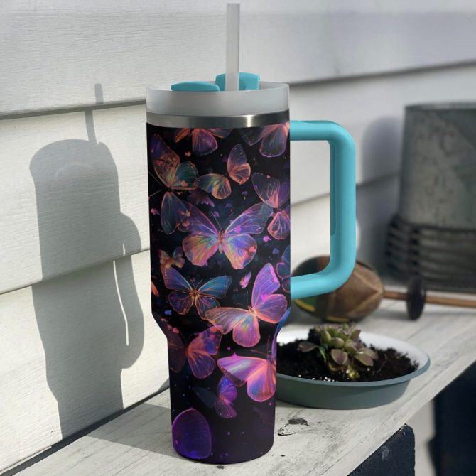 Butterflies Custom Stanley Quencher 40Oz Stainless Steel Tumbler With Handle - Image 9