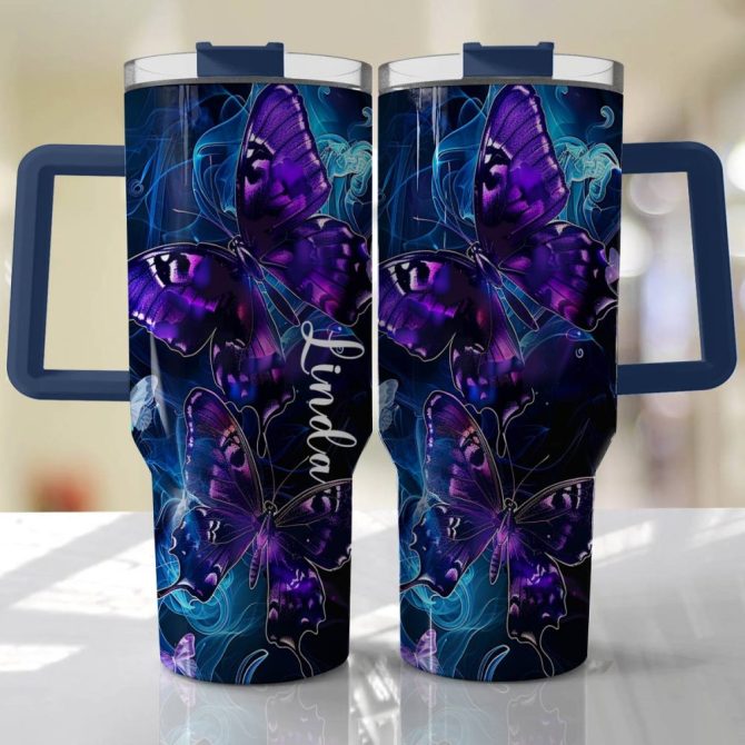 Butterflies Custom Stanley Quencher 40Oz Stainless Steel Tumbler With Handle - Image 2
