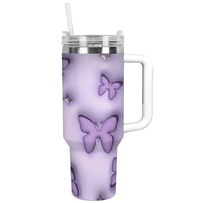 Butterflies Custom Stanley Quencher 40Oz Stainless Steel Tumbler With Handle - Image 8