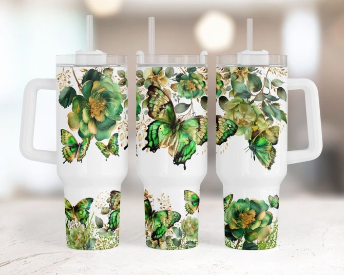 Butterflies Floral Custom Stanley Quencher 40Oz Stainless Steel Tumbler