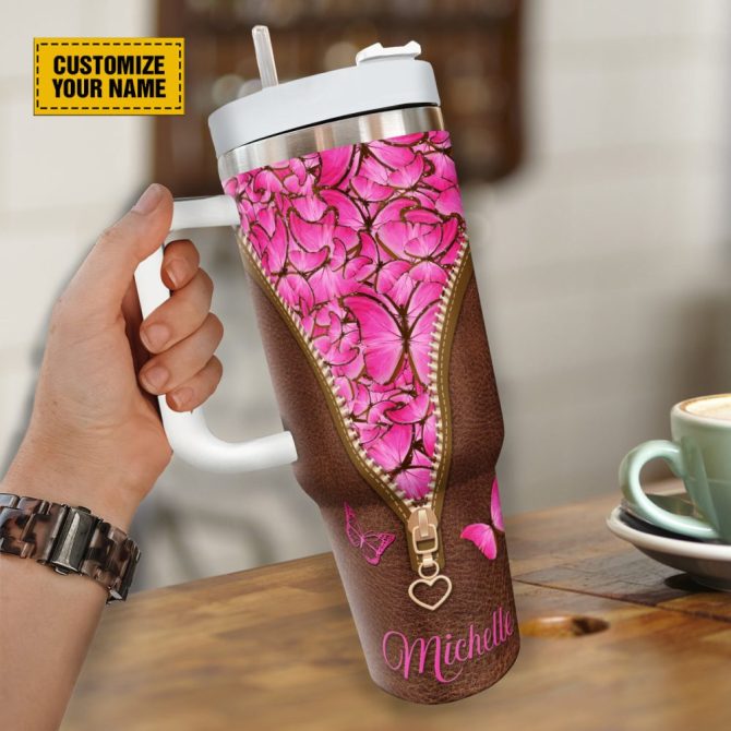 Butterflies Pink Faith Custom Stanley Quencher 40Oz Stainless Steel Tumbler With Handle - Image 4