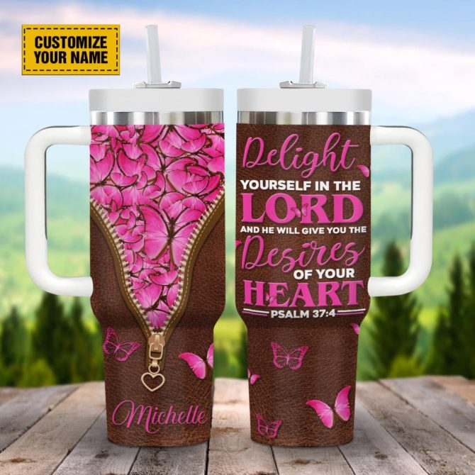 Butterflies Pink Faith Custom Stanley Quencher 40Oz Stainless Steel Tumbler With Handle