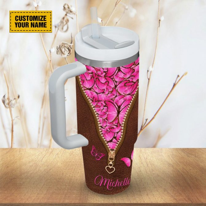 Butterflies Pink Faith Custom Stanley Quencher 40Oz Stainless Steel Tumbler With Handle - Image 5