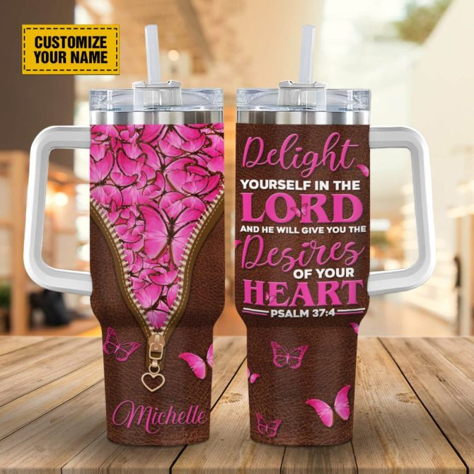 Butterflies Pink Faith Custom Stanley Quencher 40Oz Stainless Steel Tumbler With Handle - Image 2