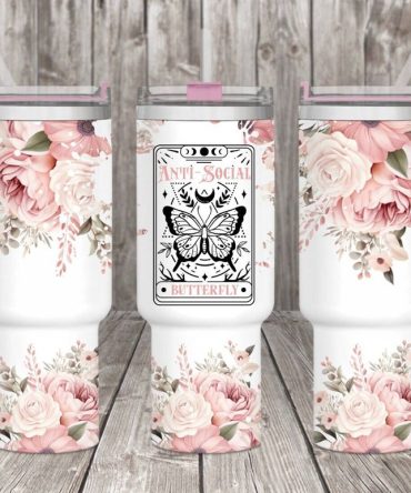 Butterfly And Floral Custom Stanley Quencher 40Oz Stainless Steel Tumbler