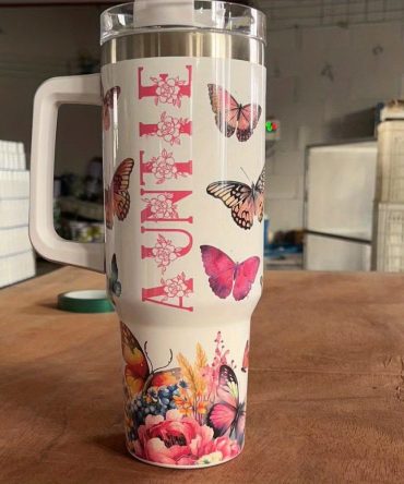 Butterfly And Flower Custom Stanley Quencher 40Oz Stainless Steel Tumbler With Handle
