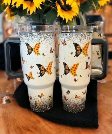 Butterfly Black Handle Custom Stanley Quencher 40Oz Stainless Steel Tumbler