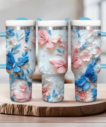 Butterfly Blossom Custom Stanley Quencher 40Oz Stainless Steel Tumbler With Handle