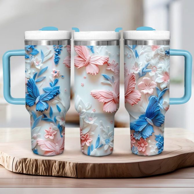 Butterfly Blossom Custom Stanley Quencher 40Oz Stainless Steel Tumbler With Handle