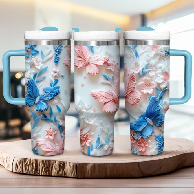 Butterfly Blossom Custom Stanley Quencher 40Oz Stainless Steel Tumbler With Handle - Image 2