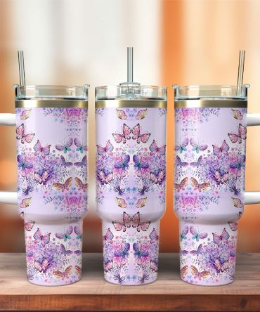 Butterfly Colorful Custom Stanley Quencher 40Oz Stainless Steel Tumbler With Handle