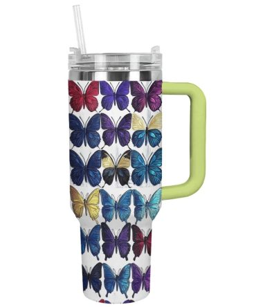 Butterfly Colorful Custom Stanley Quencher 40Oz Stainless Steel Tumbler With Handle