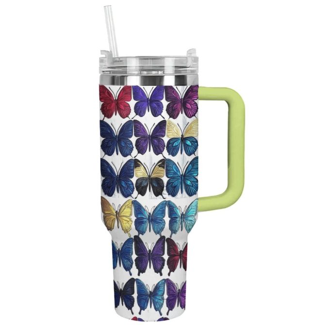 Butterfly Colorful Custom Stanley Quencher 40Oz Stainless Steel Tumbler With Handle