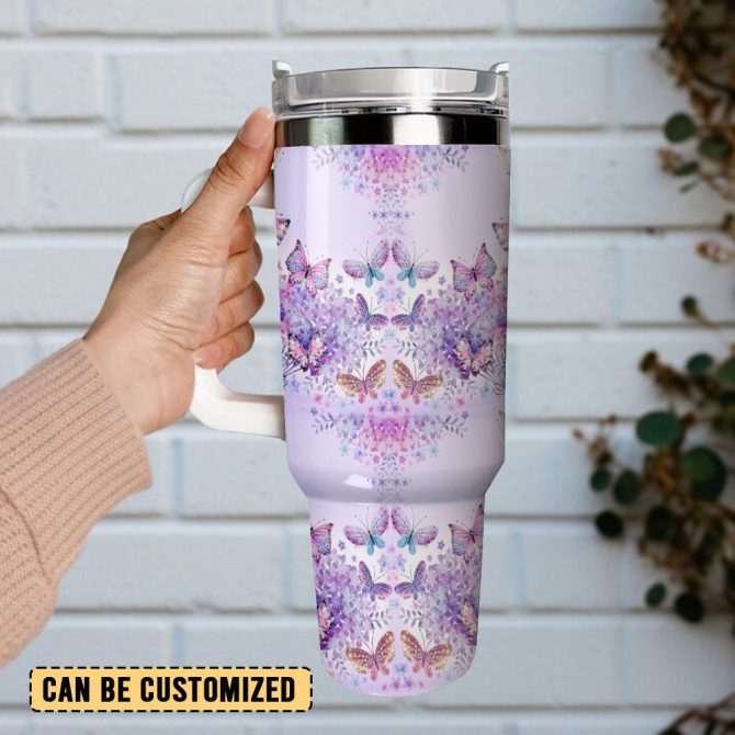 Butterfly Colorful Custom Stanley Quencher 40Oz Stainless Steel Tumbler With Handle - Image 3