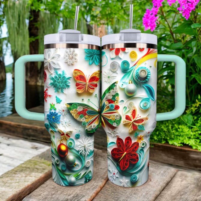 Butterfly Colorful Custom Stanley Quencher 40Oz Stainless Steel Tumbler With Handle - Image 4