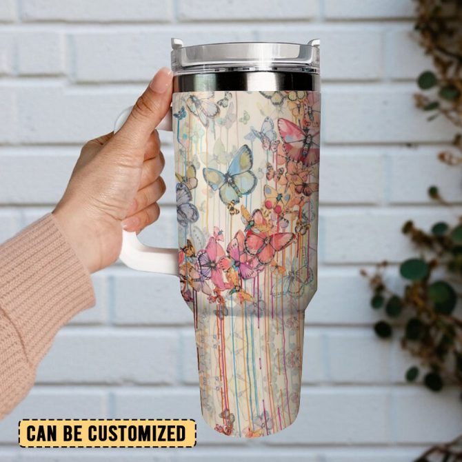 Butterfly Colorful Custom Stanley Quencher 40Oz Stainless Steel Tumbler With Handle - Image 3