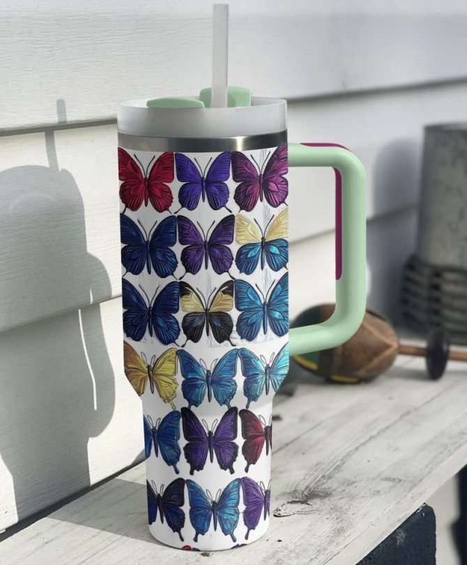 Butterfly Colorful Custom Stanley Quencher 40Oz Stainless Steel Tumbler With Handle - Image 2