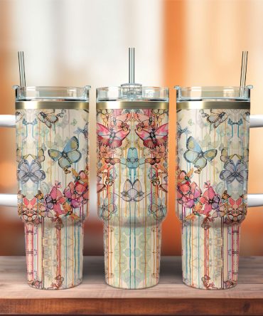 Butterfly Colorful Custom Stanley Quencher 40Oz Stainless Steel Tumbler With Handle