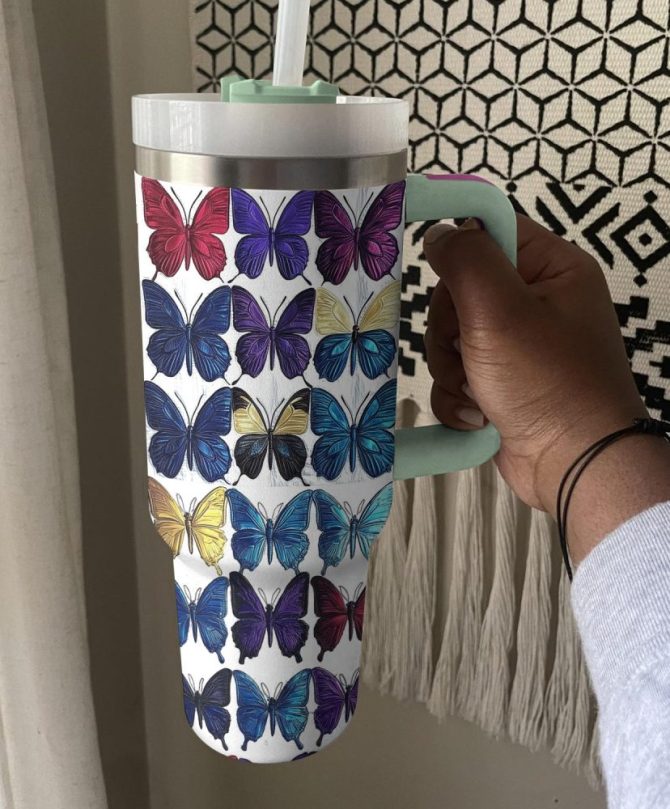Butterfly Colorful Custom Stanley Quencher 40Oz Stainless Steel Tumbler With Handle - Image 3