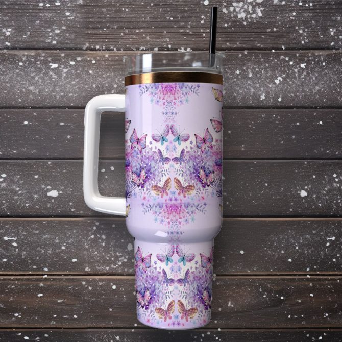 Butterfly Colorful Custom Stanley Quencher 40Oz Stainless Steel Tumbler With Handle - Image 2