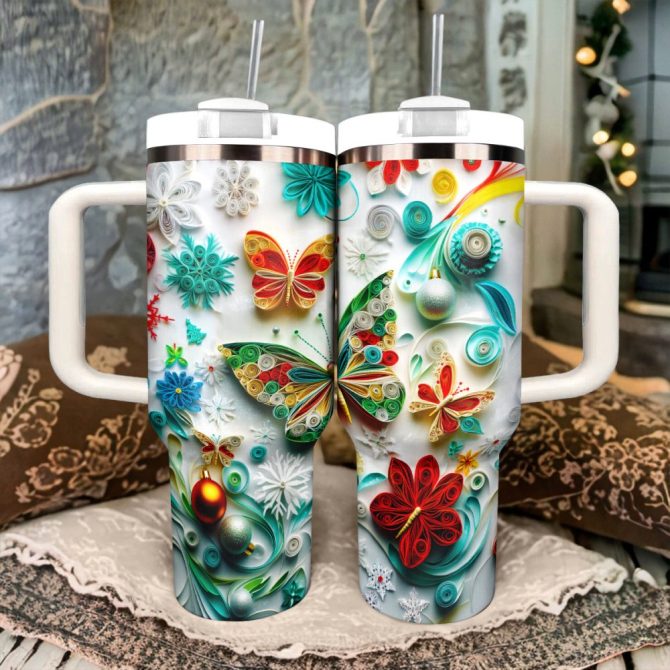 Butterfly Colorful Custom Stanley Quencher 40Oz Stainless Steel Tumbler With Handle - Image 2