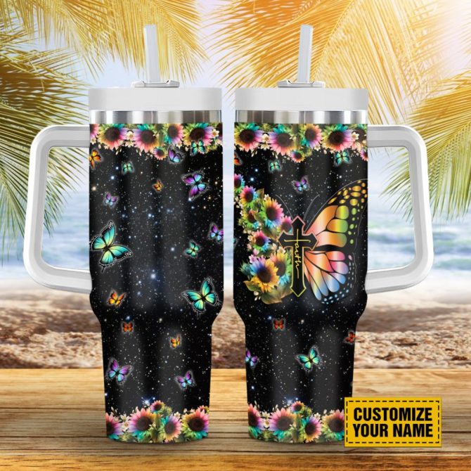 Butterfly Colorful Faith Custom Stanley Quencher 40Oz Stainless Steel Tumbler With Handle - Image 11