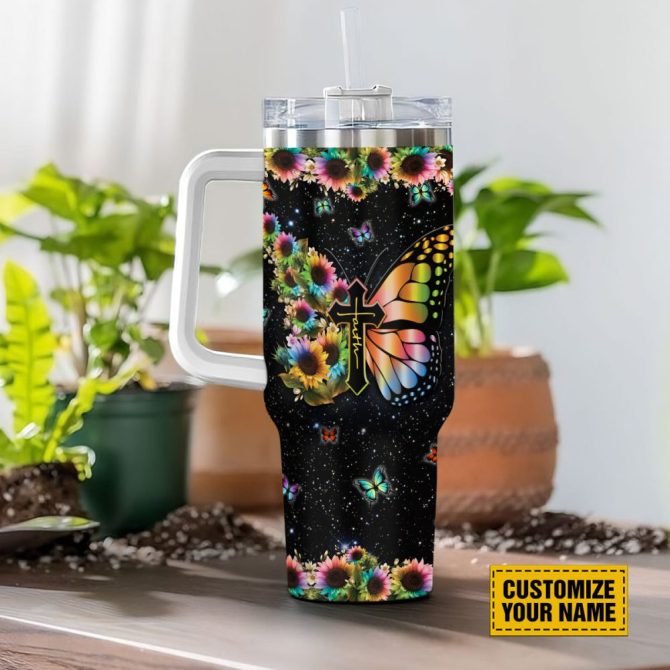 Butterfly Colorful Faith Custom Stanley Quencher 40Oz Stainless Steel Tumbler With Handle - Image 3
