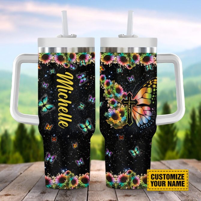 Butterfly Colorful Faith Custom Stanley Quencher 40Oz Stainless Steel Tumbler With Handle - Image 4