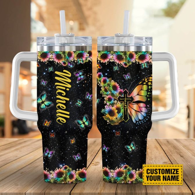 Butterfly Colorful Faith Custom Stanley Quencher 40Oz Stainless Steel Tumbler With Handle - Image 2