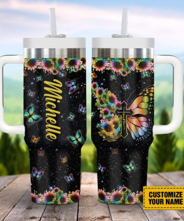 Butterfly Colorful Faith Custom Stanley Quencher 40Oz Stainless Steel Tumbler With Handle