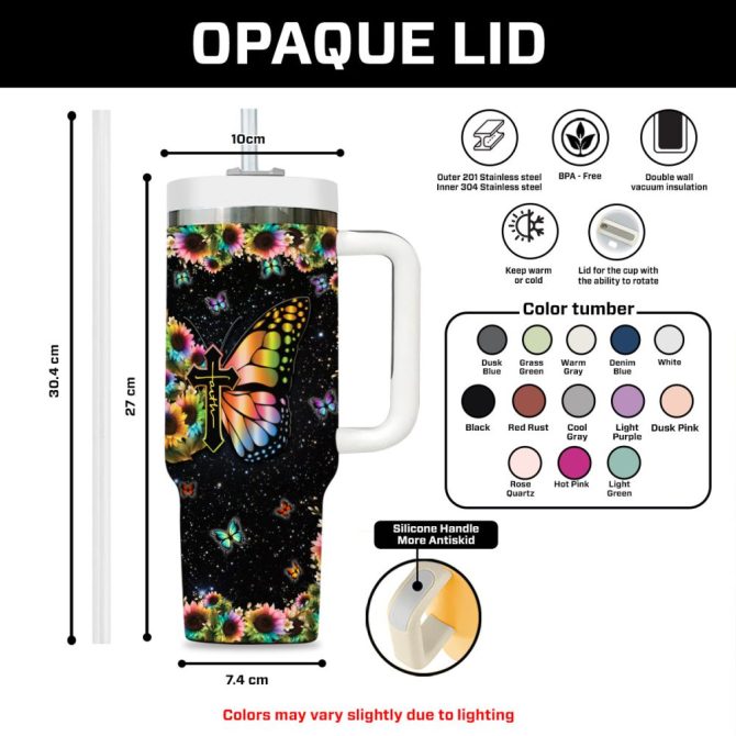 Butterfly Colorful Faith Custom Stanley Quencher 40Oz Stainless Steel Tumbler With Handle - Image 9