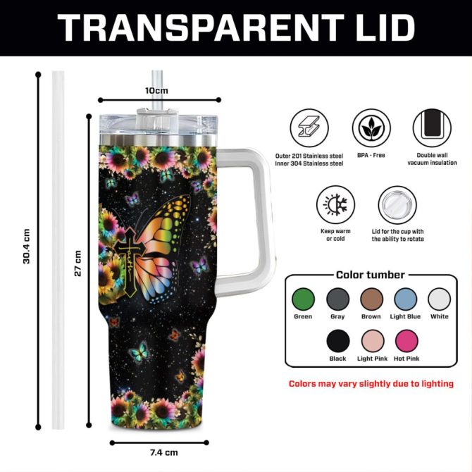 Butterfly Colorful Faith Custom Stanley Quencher 40Oz Stainless Steel Tumbler With Handle - Image 10