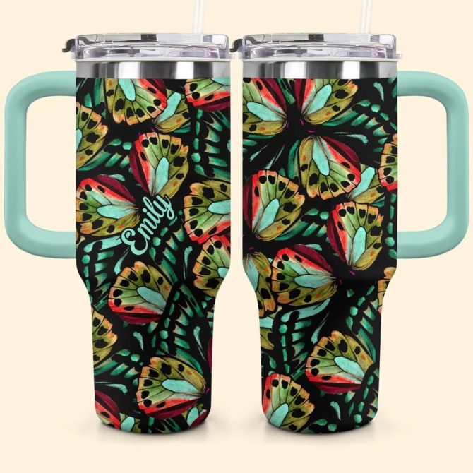 Butterfly Colorful Wings Custom Stanley Quencher 40Oz Stainless Steel Tumbler With Handle - Image 2