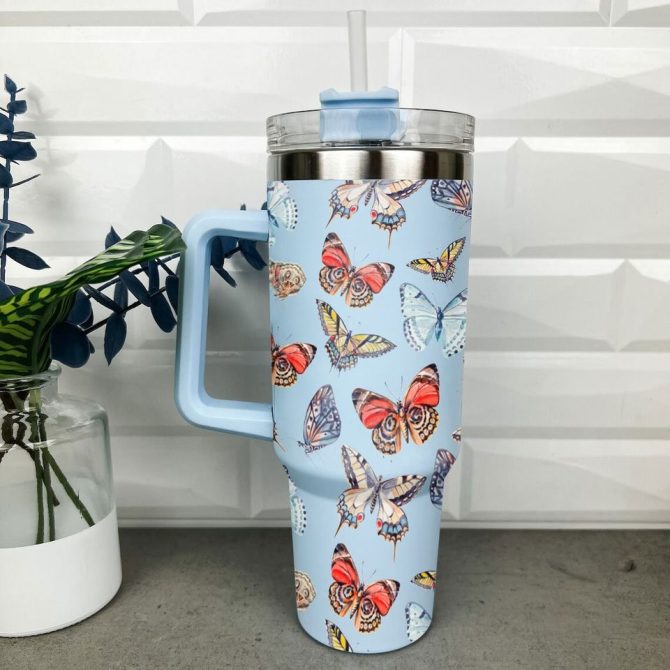 Butterfly Custom Stanley Quencher 40Oz Stainless Steel Tumbler