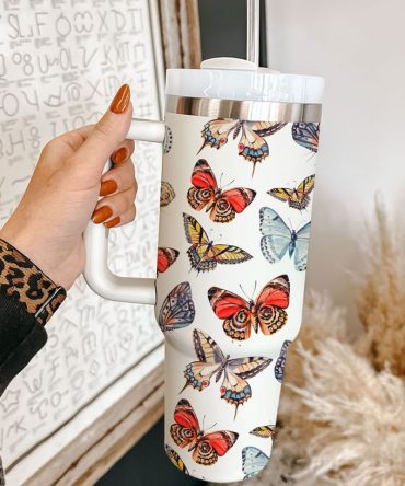 Butterfly Custom Stanley Quencher 40Oz Stainless Steel Tumbler