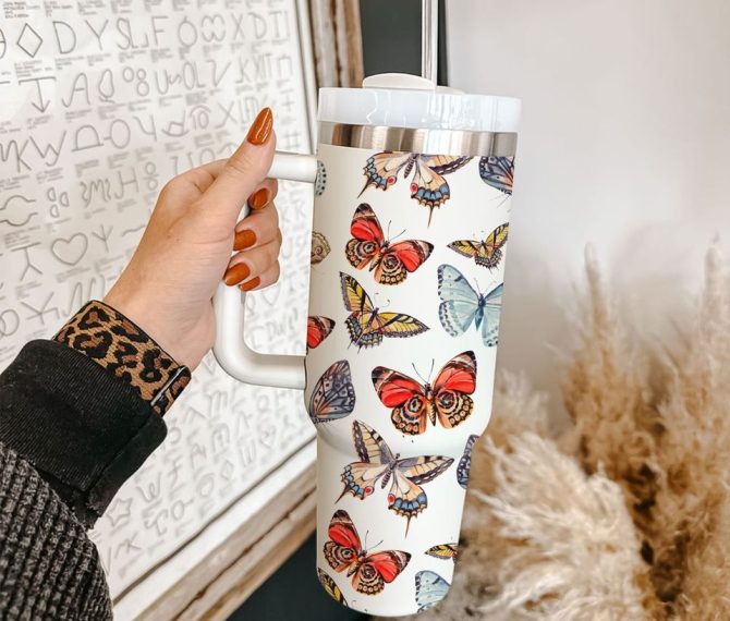 Butterfly Custom Stanley Quencher 40Oz Stainless Steel Tumbler