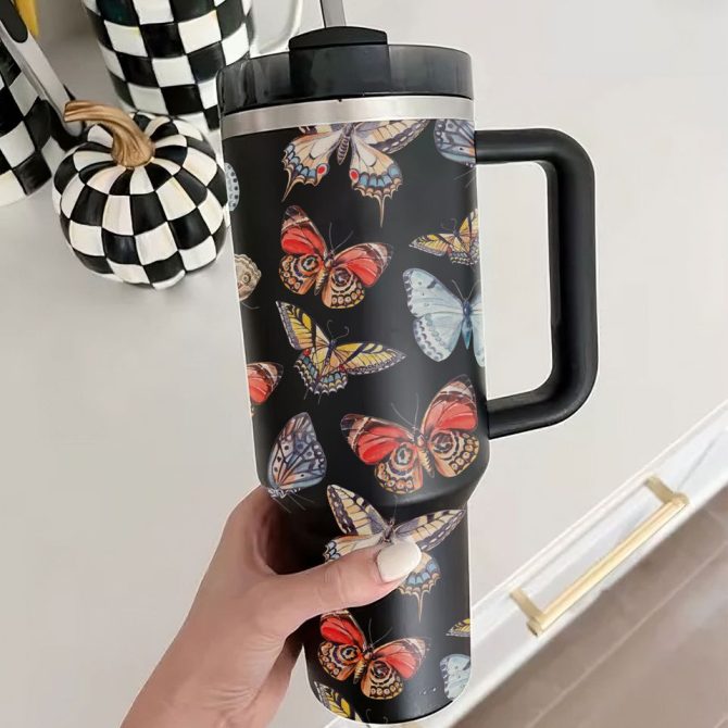 Butterfly Custom Stanley Quencher 40Oz Stainless Steel Tumbler
