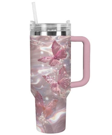Butterfly Custom Stanley Quencher 40Oz Stainless Steel Tumbler With Handle
