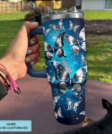 Butterfly Custom Stanley Quencher 40Oz Stainless Steel Tumbler With Handle